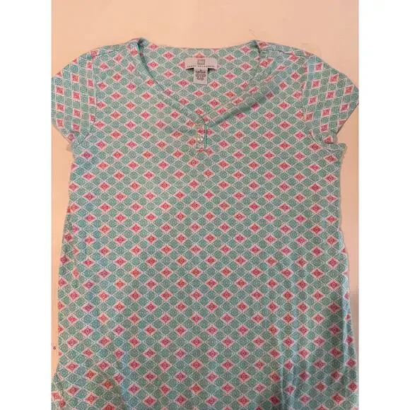 Karen Neuburger Sleep Shirt M Cotton Blend Geometric Gown, coastal grandma - Picture 1 of 5